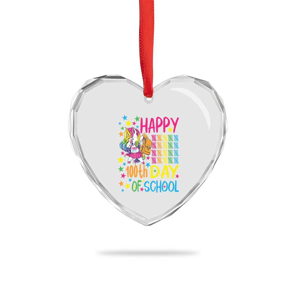 Happy 100th Day of School Unicorn Heart Crystal Glass Ornament Magical Girls Celebration Gift