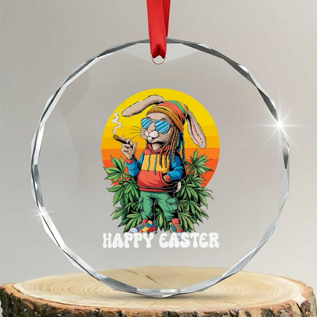 Happy 420 Easter Crystal Glass Ornament Funny Bunny Smoking Weed TS02 Transparent Glass 3'' Circle Print Your Wear