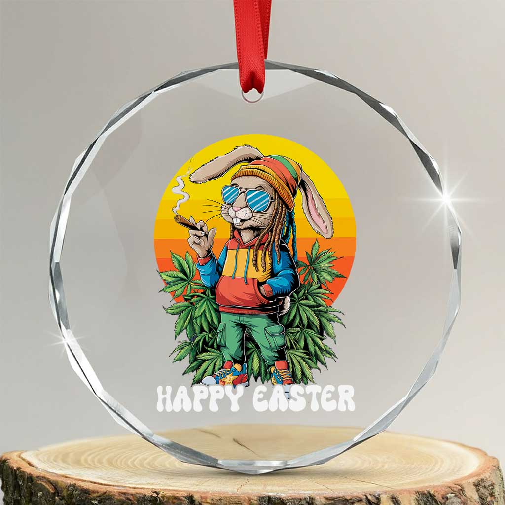 Happy 420 Easter Crystal Glass Ornament Funny Bunny Smoking Weed TS02 Transparent Glass 3'' Circle Print Your Wear