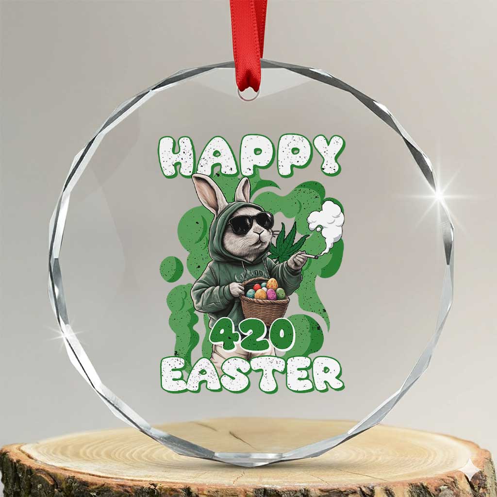 Happy 420 Easter Crystal Glass Ornament Funny Smoking Easter Bunny TS02 Transparent Glass 3'' Circle Print Your Wear