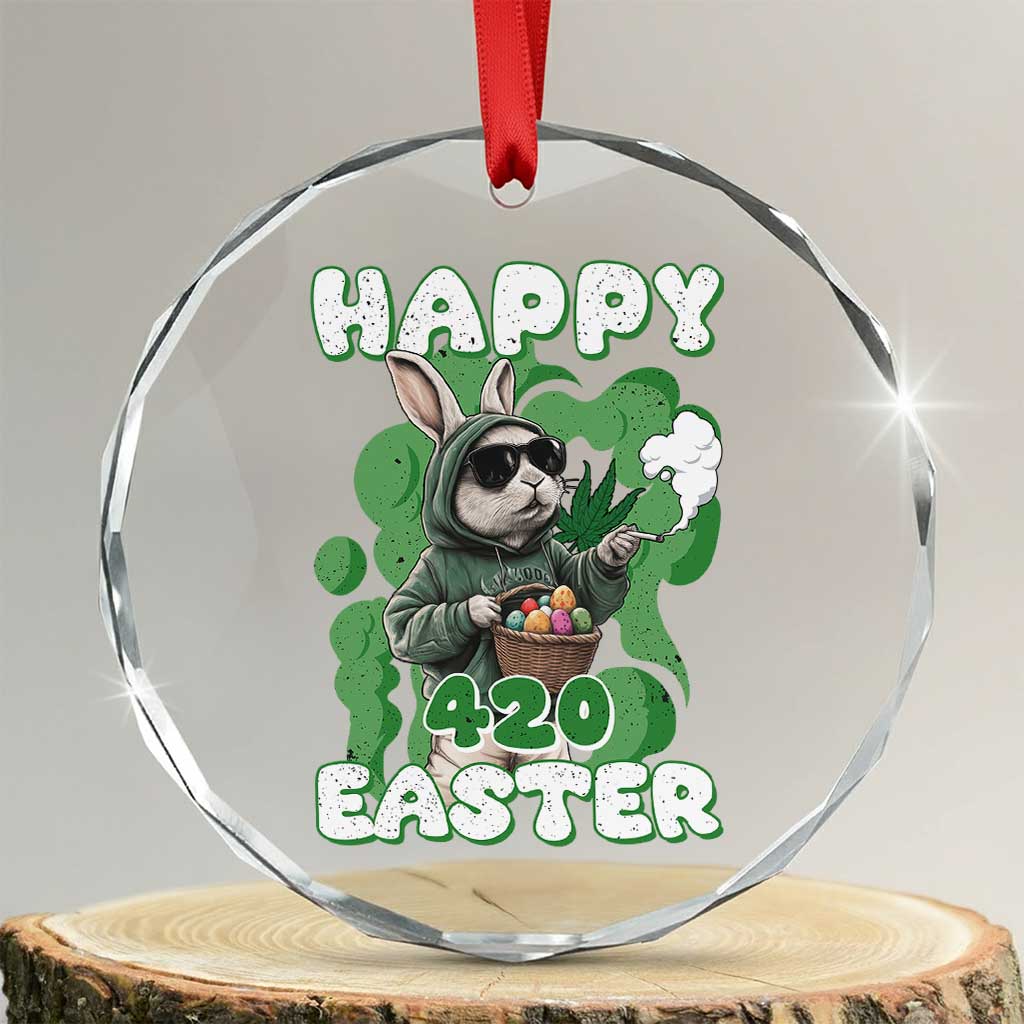 Happy 420 Easter Crystal Glass Ornament Funny Smoking Easter Bunny TS02 Transparent Glass 3'' Circle Print Your Wear