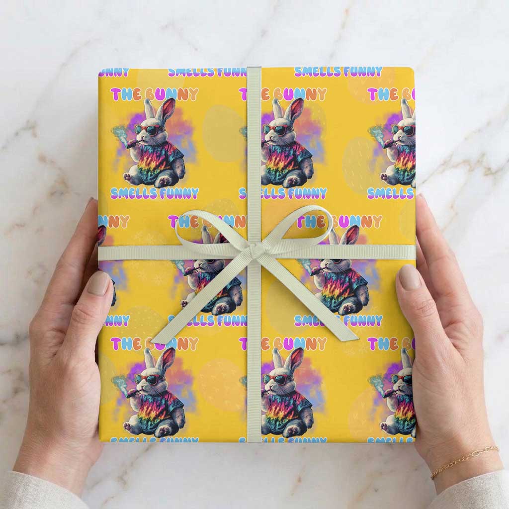 Happy 420 Easter Wrapping Paper Roll Funny Smoking Easter Bunny Smells Funny Easter TS10 Yellow Print Your Wear
