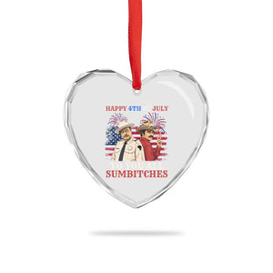 Happy 4th of July To All You Sumbitches Country Humor Heart Crystal Glass Ornament Vintage Southern Cowboy Patriotic Graphic