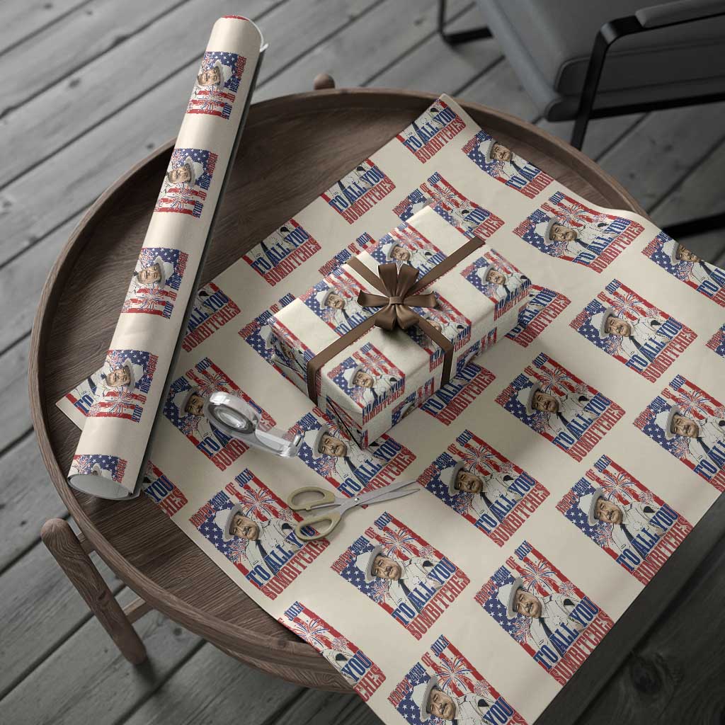 Happy 4th of July To All You Sumbitches Funny Sheriff Patriotic Graphic Wrapping Paper Roll Retro Movie Quote Inspo Country Humor