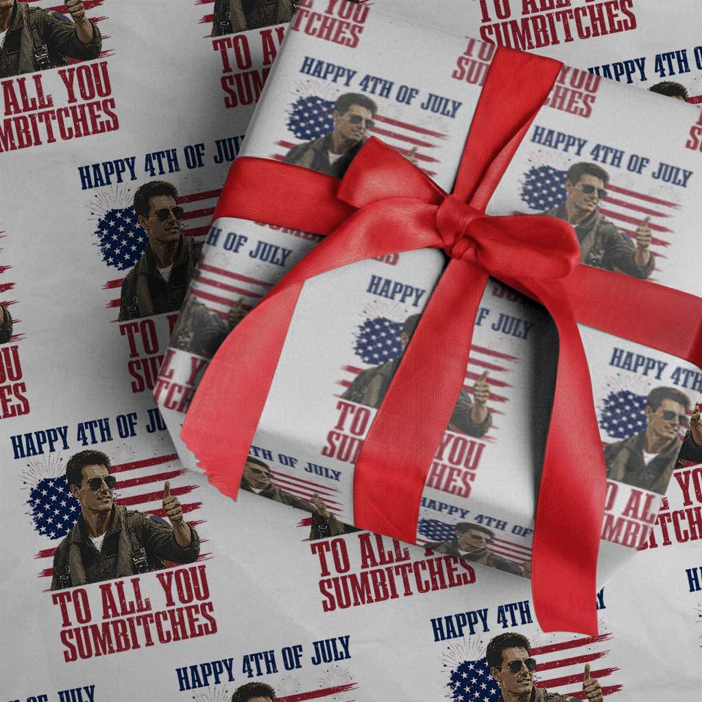 Happy 4th of July To All You Sumbitches Patriotic Graphic Wrapping Paper Roll Funny Fighter Pilot Retro Action Movie Humor Inspo