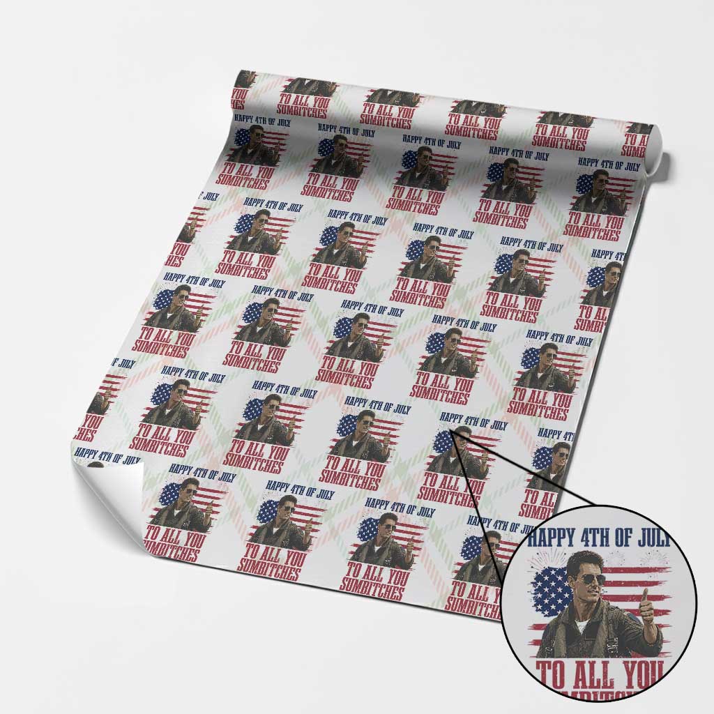 Happy 4th of July To All You Sumbitches Patriotic Graphic Wrapping Paper Roll Funny Fighter Pilot Retro Action Movie Humor Inspo