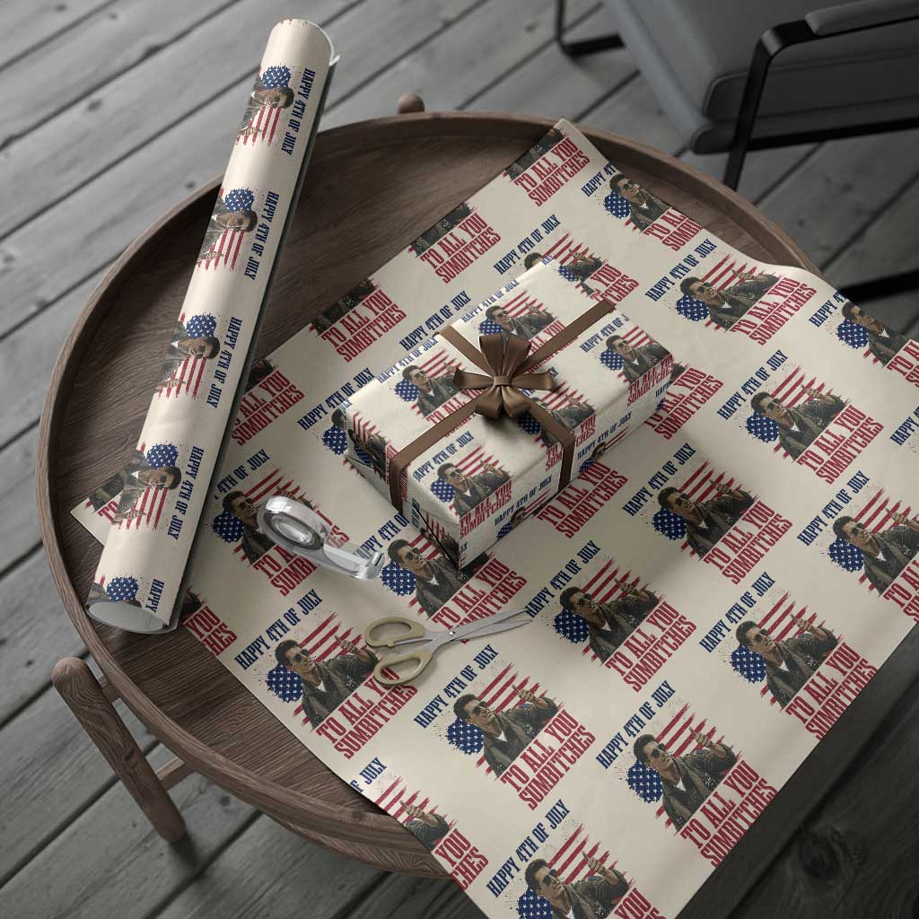 Happy 4th of July To All You Sumbitches Patriotic Graphic Wrapping Paper Roll Funny Fighter Pilot Retro Action Movie Humor Inspo