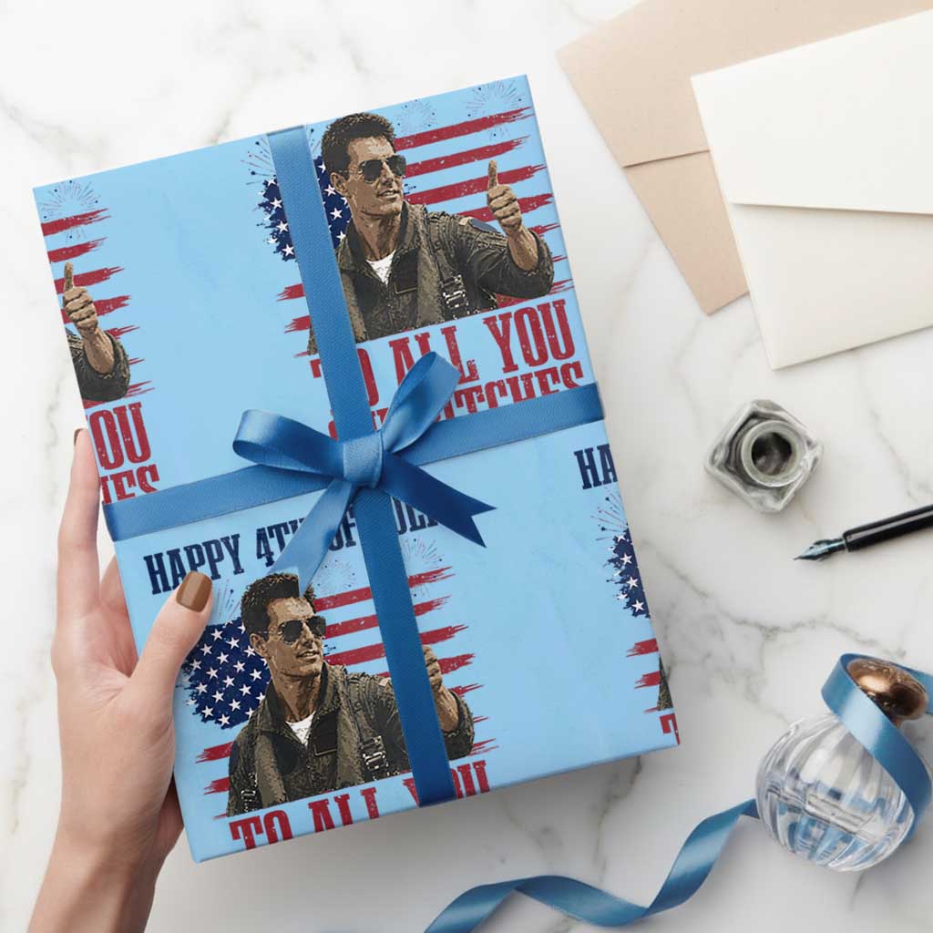 Happy 4th of July To All You Sumbitches Patriotic Graphic Wrapping Paper Roll Funny Fighter Pilot Retro Action Movie Humor Inspo