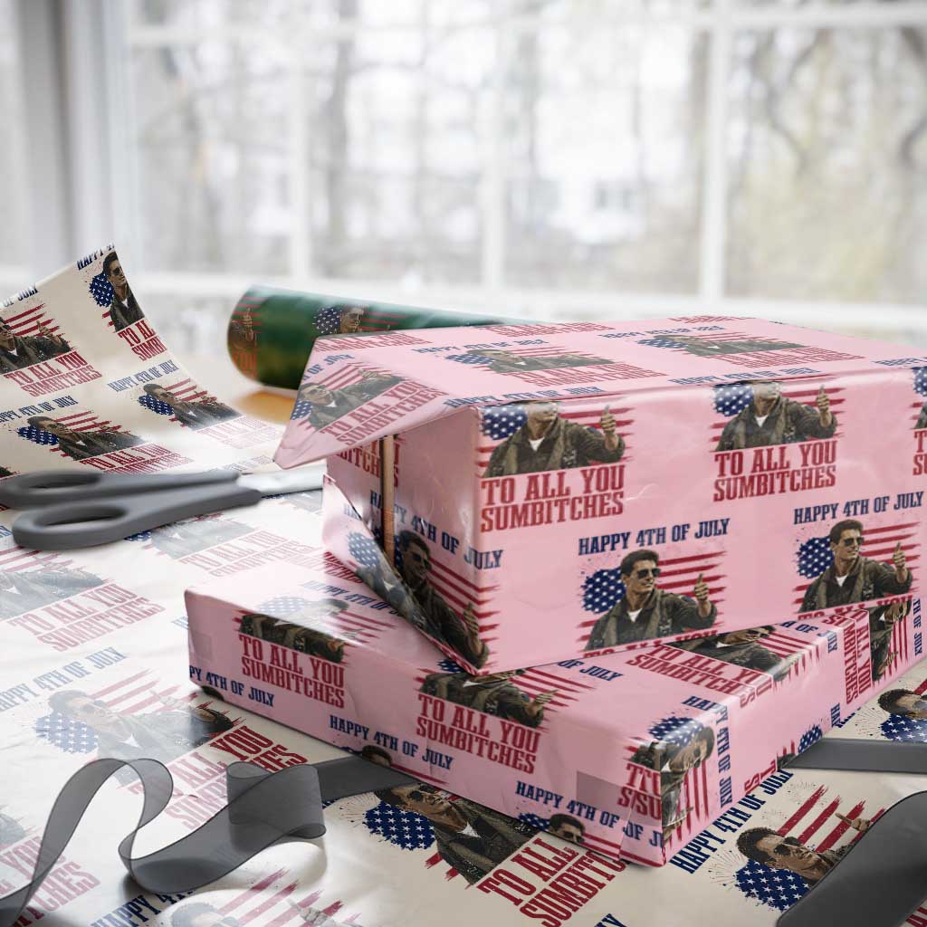 Happy 4th of July To All You Sumbitches Patriotic Graphic Wrapping Paper Roll Funny Fighter Pilot Retro Action Movie Humor Inspo