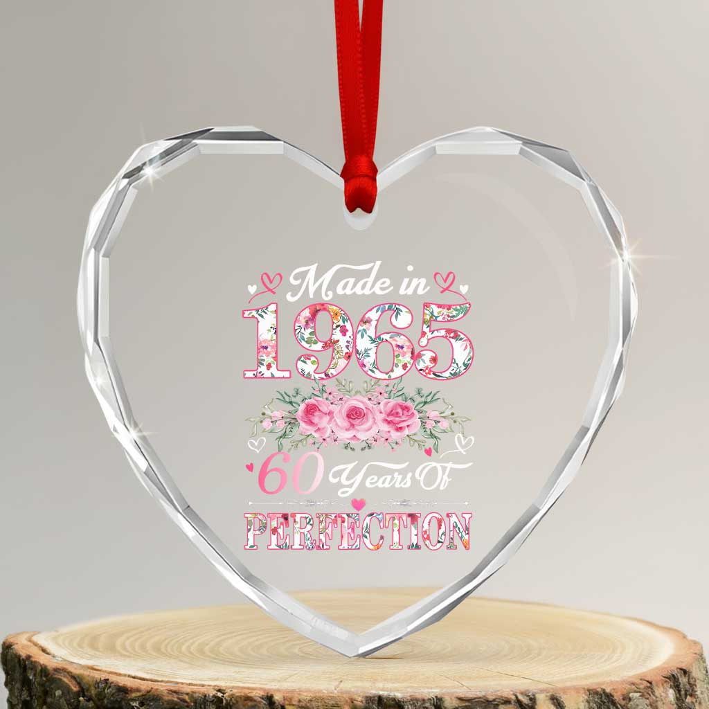Happy 60th Birthday Floral Heart Crystal Glass Ornament Made In 1965 60 Years of Perfection TS02 Transparent Glass 3'' Heart Print Your Wear