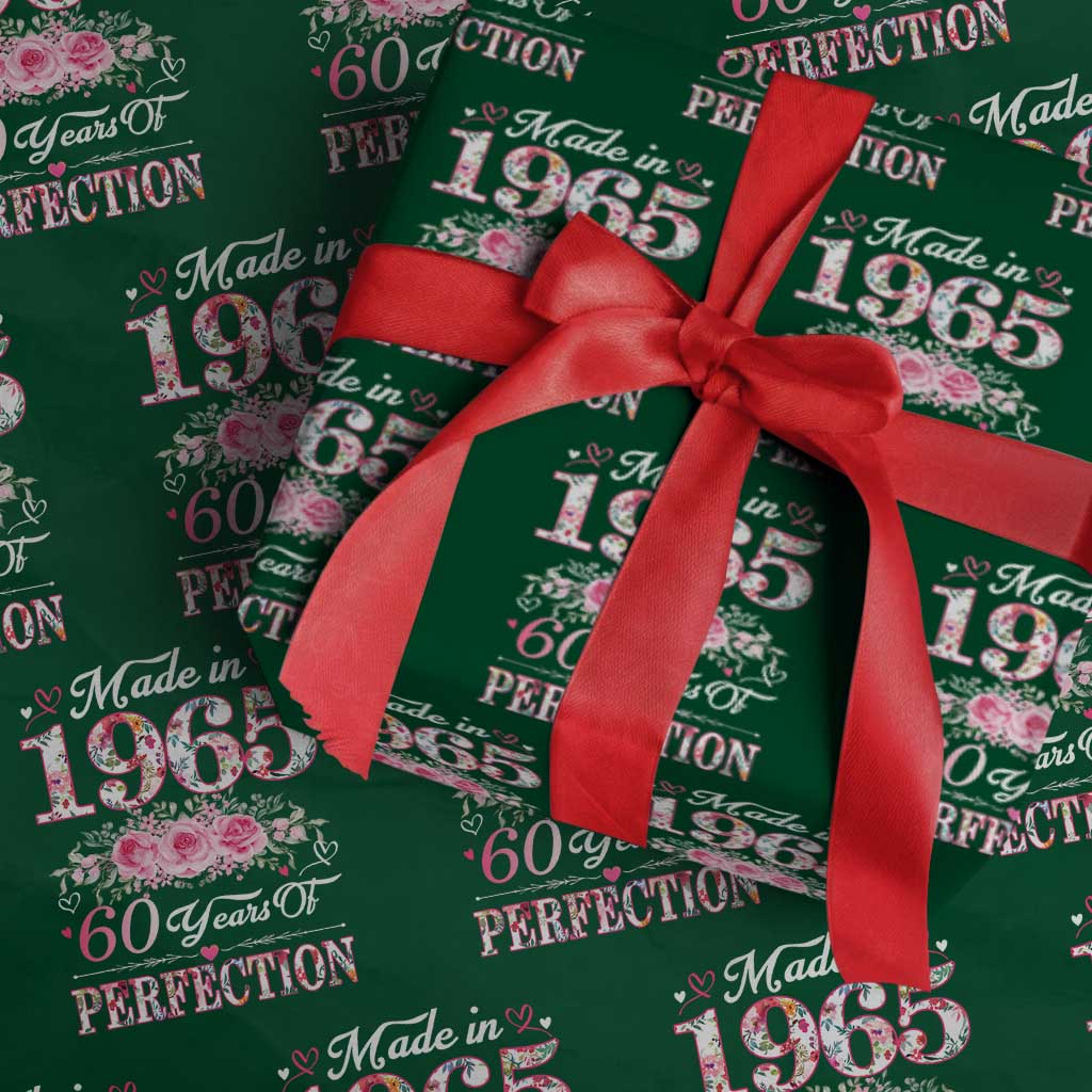 Happy 60th Birthday Floral Wrapping Paper Roll Made In 1965 60 Years of Perfection TS02 Green Print Your Wear