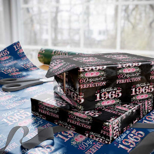 Happy 60th Birthday Floral Wrapping Paper Roll Made In 1965 60 Years of Perfection TS02 Black Print Your Wear