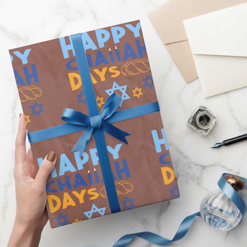 Happy Challah Days Wrapping Paper Roll Hanukkah Holiday Gift TS12 Mocha Print Your Wear