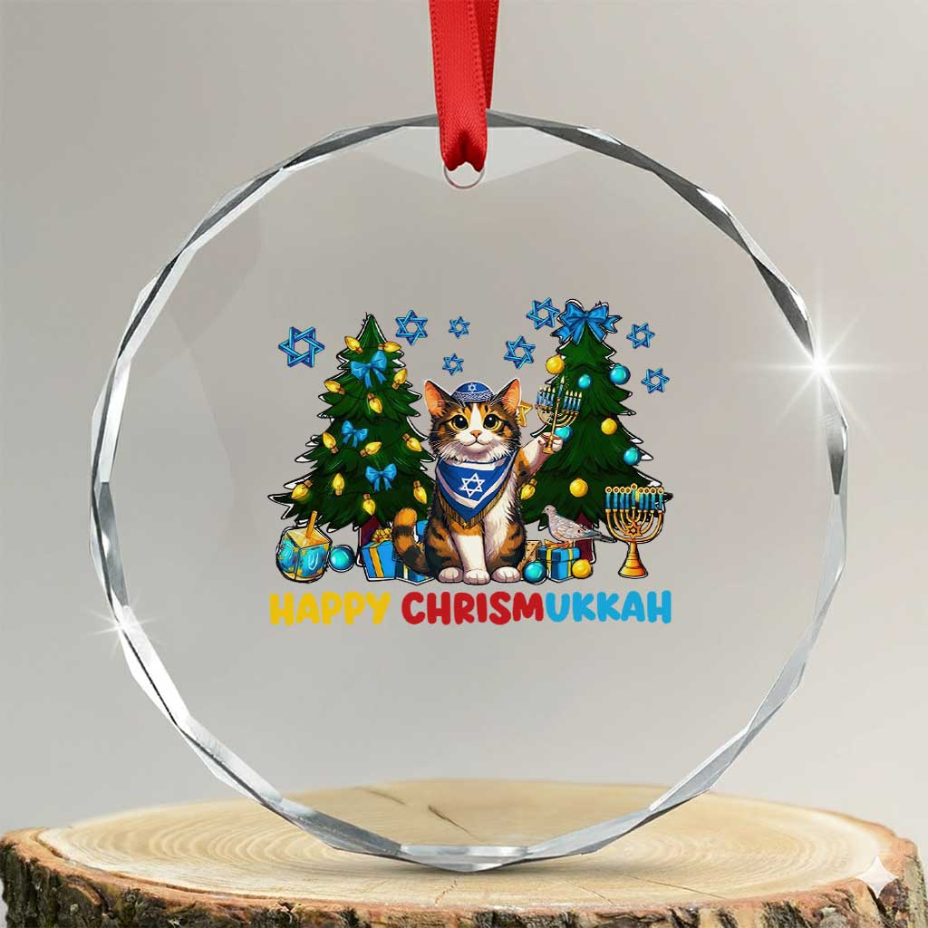 Happy Chrismukkah Crystal Glass Ornament Funny Christmas Hanukkah Cat Lover Gift TS12 Transparent Glass 3'' Circle Print Your Wear