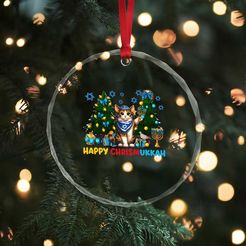 Happy Chrismukkah Crystal Glass Ornament Funny Christmas Hanukkah Cat Lover Gift TS12 Print Your Wear