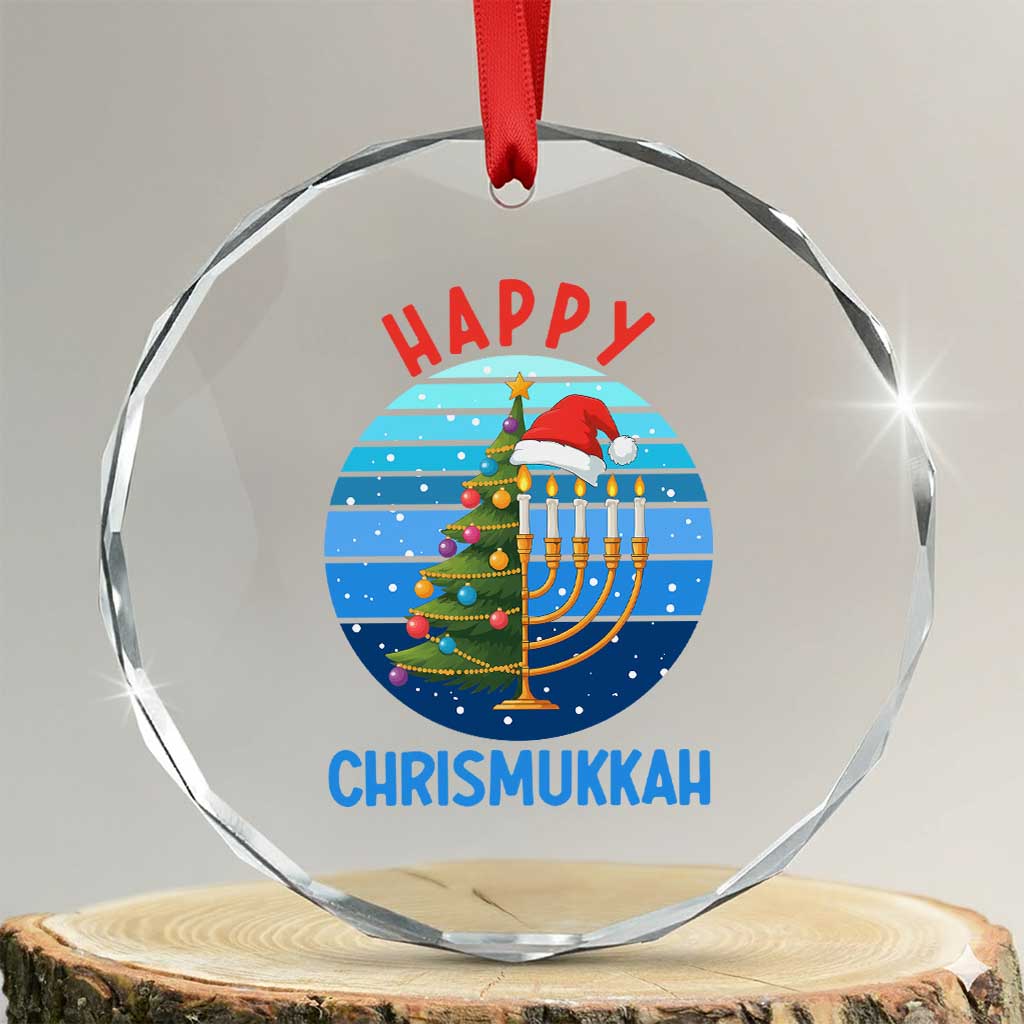 Happy Chrismukkah Crystal Glass Ornament Menorah Candle Christmas Tree Holiday Jewish Gift TS12 Transparent Glass 3'' Circle Print Your Wear