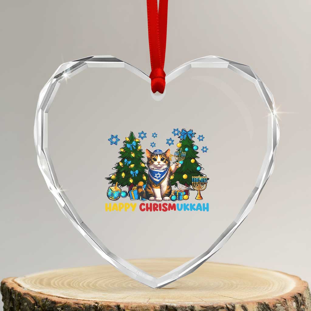 Happy Chrismukkah Heart Crystal Glass Ornament Funny Christmas Hanukkah Cat Lover Gift TS12 Transparent Glass 3'' Heart Print Your Wear