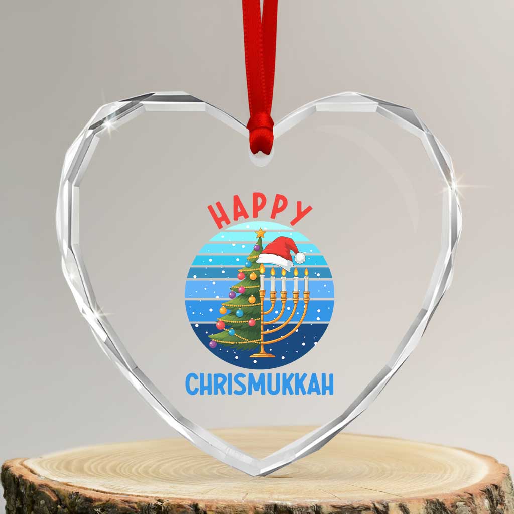 Happy Chrismukkah Heart Crystal Glass Ornament Menorah Candle Christmas Tree Holiday Jewish Gift TS12 Transparent Glass 3'' Heart Print Your Wear
