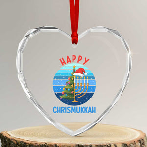 Happy Chrismukkah Heart Crystal Glass Ornament Menorah Candle Christmas Tree Holiday Jewish Gift TS12 Transparent Glass 3'' Heart Print Your Wear