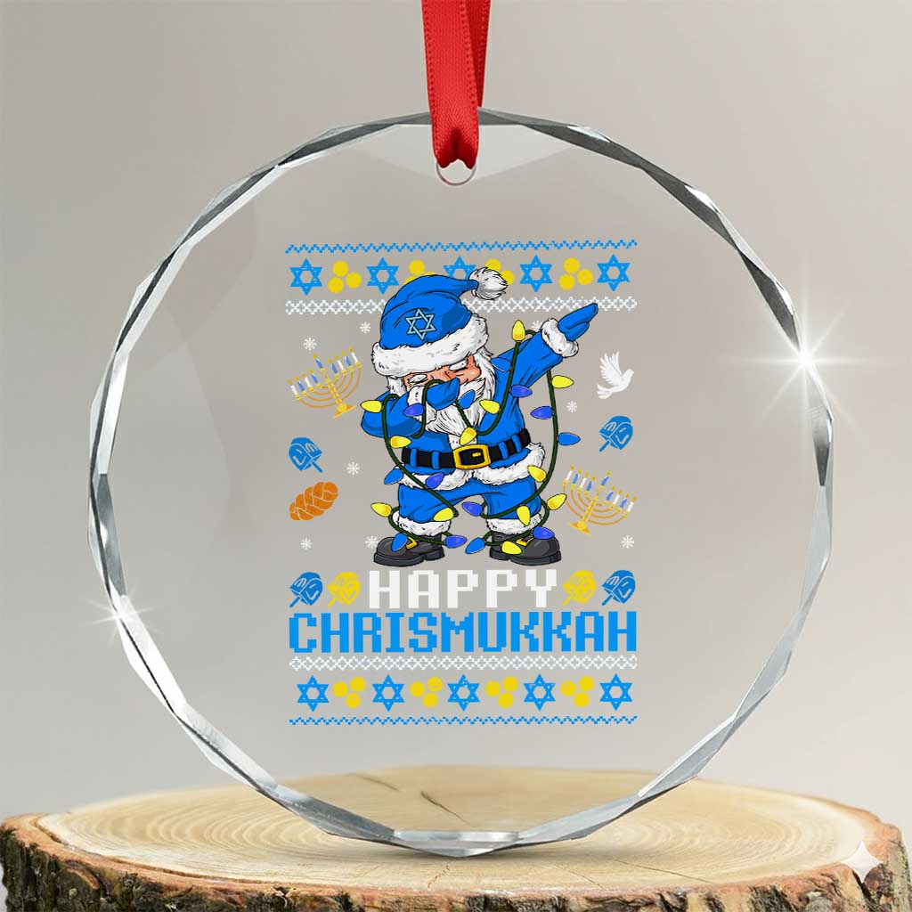 Happy Chrismukkah Merry Xmas Hanukkah Crystal Glass Ornament Dabbing Santa Ugly Chanukah Jewish TS10 Transparent Glass 3'' Circle Print Your Wear