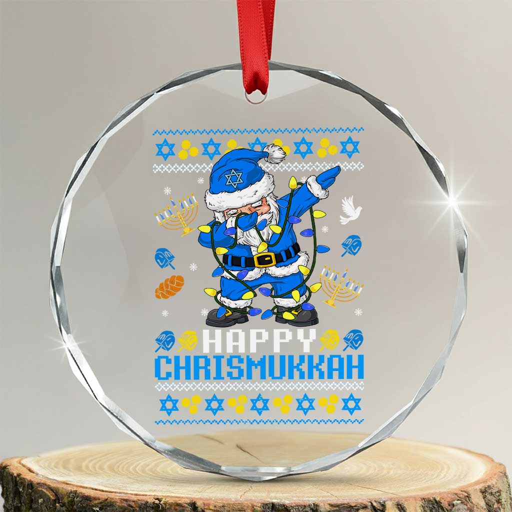 Happy Chrismukkah Merry Xmas Hanukkah Crystal Glass Ornament Dabbing Santa Ugly Chanukah Jewish TS10 Transparent Glass 3'' Circle Print Your Wear