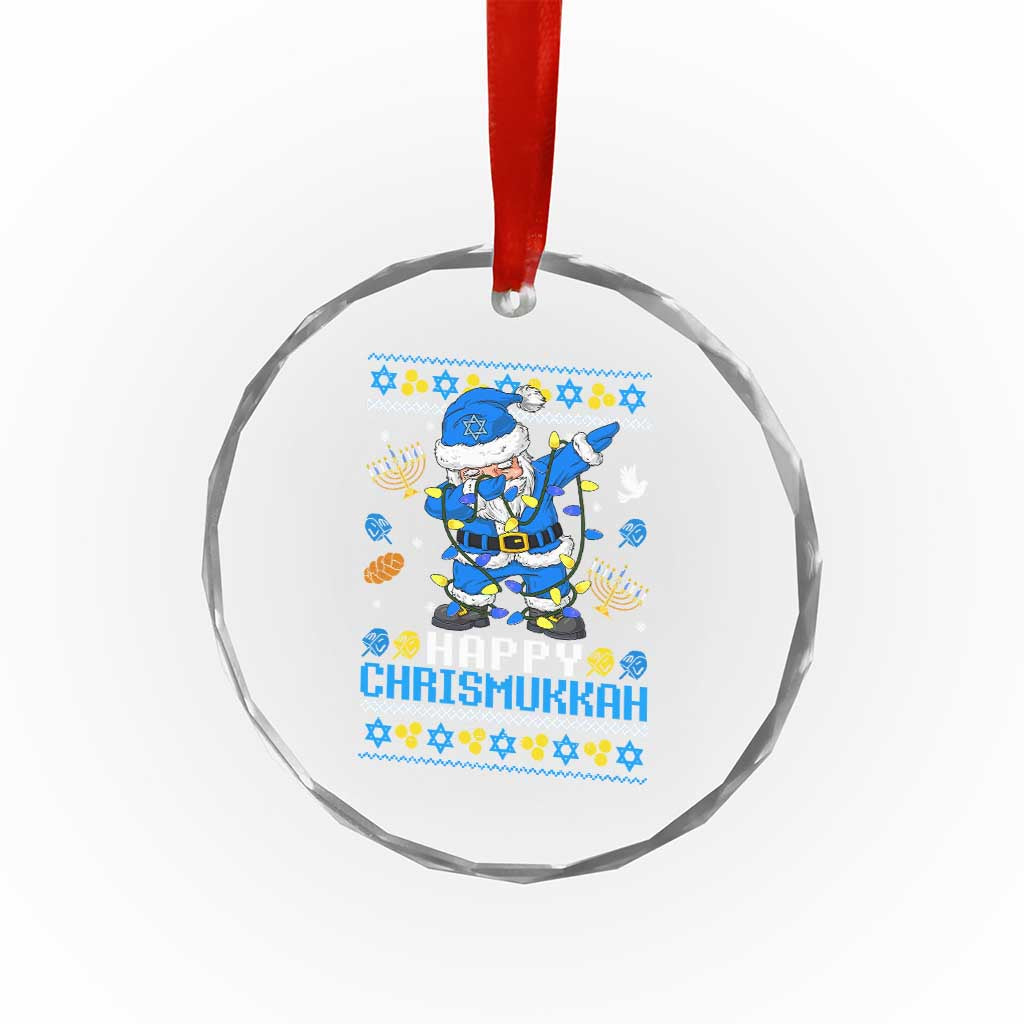 Happy Chrismukkah Merry Xmas Hanukkah Crystal Glass Ornament Dabbing Santa Ugly Chanukah Jewish TS10 Print Your Wear