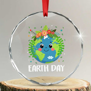 Happy Earth Day Crystal Glass Ornament Cute Earth With Floral TS02 Transparent Glass 3'' Circle Print Your Wear