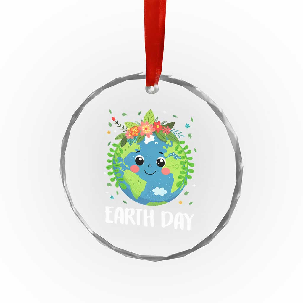Happy Earth Day Crystal Glass Ornament Cute Earth With Floral TS02 Print Your Wear
