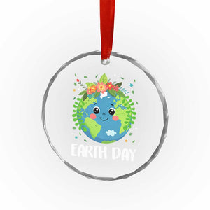 Happy Earth Day Crystal Glass Ornament Cute Earth With Floral TS02 Print Your Wear