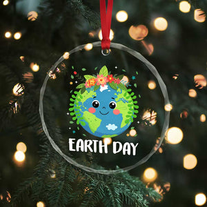 Happy Earth Day Crystal Glass Ornament Cute Earth With Floral TS02 Print Your Wear