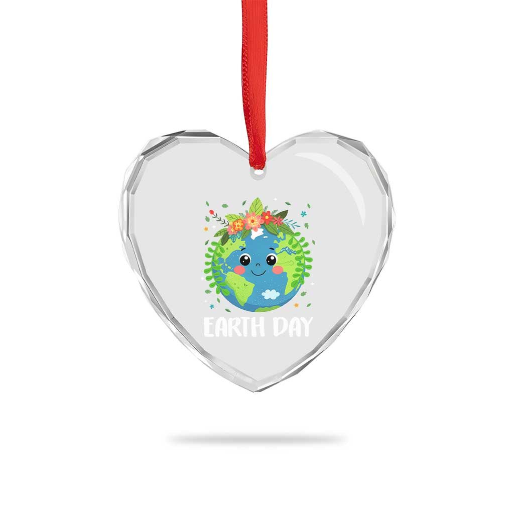 Happy Earth Day Heart Crystal Glass Ornament Cute Earth With Floral TS02 Print Your Wear