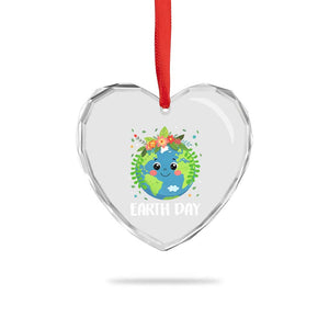 Happy Earth Day Heart Crystal Glass Ornament Cute Earth With Floral TS02 Print Your Wear