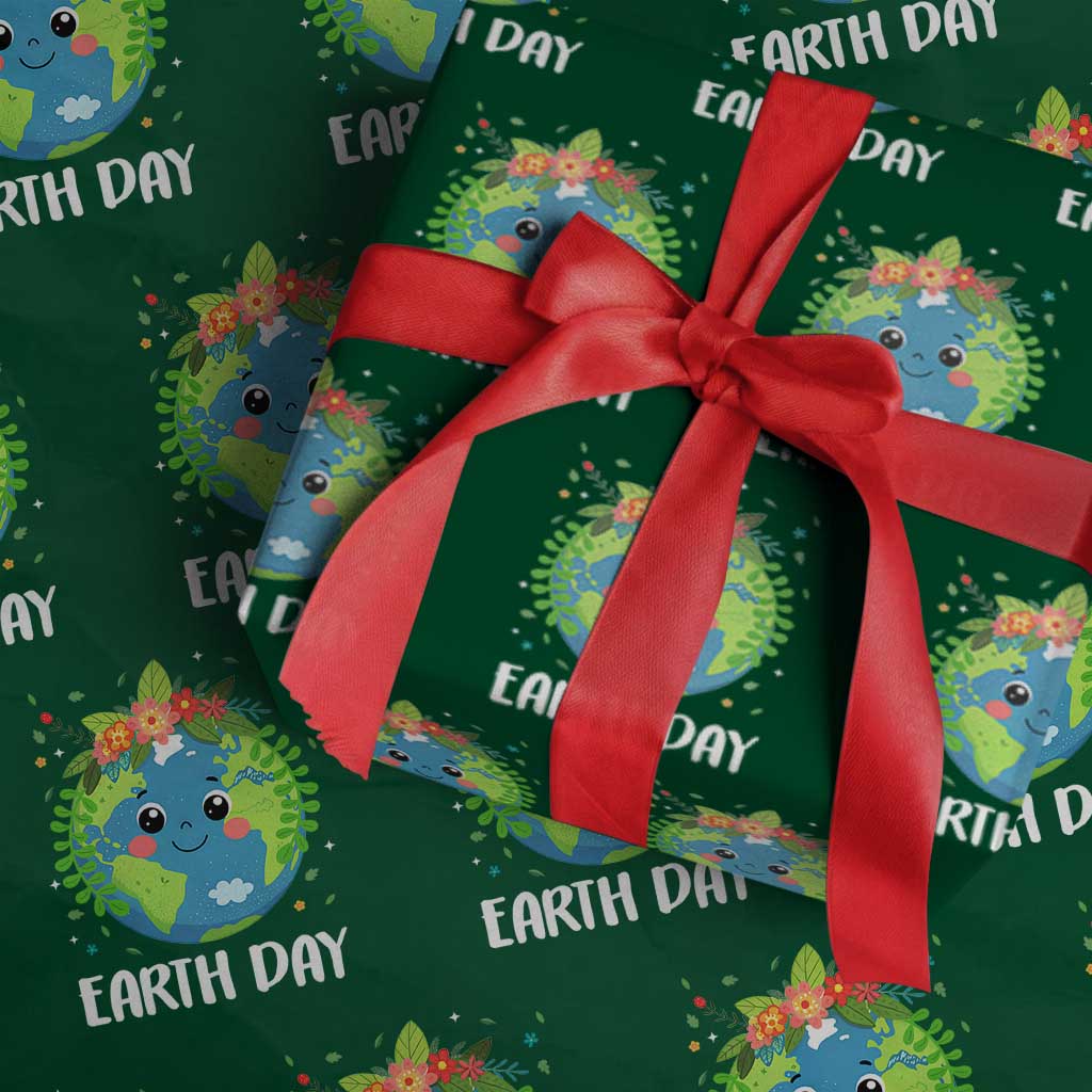 Happy Earth Day Wrapping Paper Roll Cute Earth With Floral TS02 Green Print Your Wear