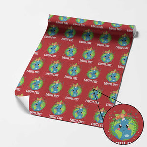 Happy Earth Day Wrapping Paper Roll Cute Earth With Floral TS02 Red Print Your Wear