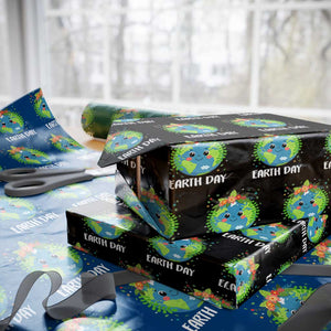 Happy Earth Day Wrapping Paper Roll Cute Earth With Floral TS02 Black Print Your Wear