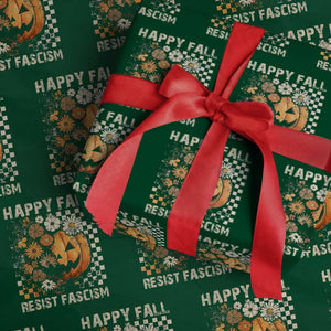 Happy Fall Resist Fascism Wrapping Paper Roll Halloween Fall Pumpkin TS11 Green Print Your Wear