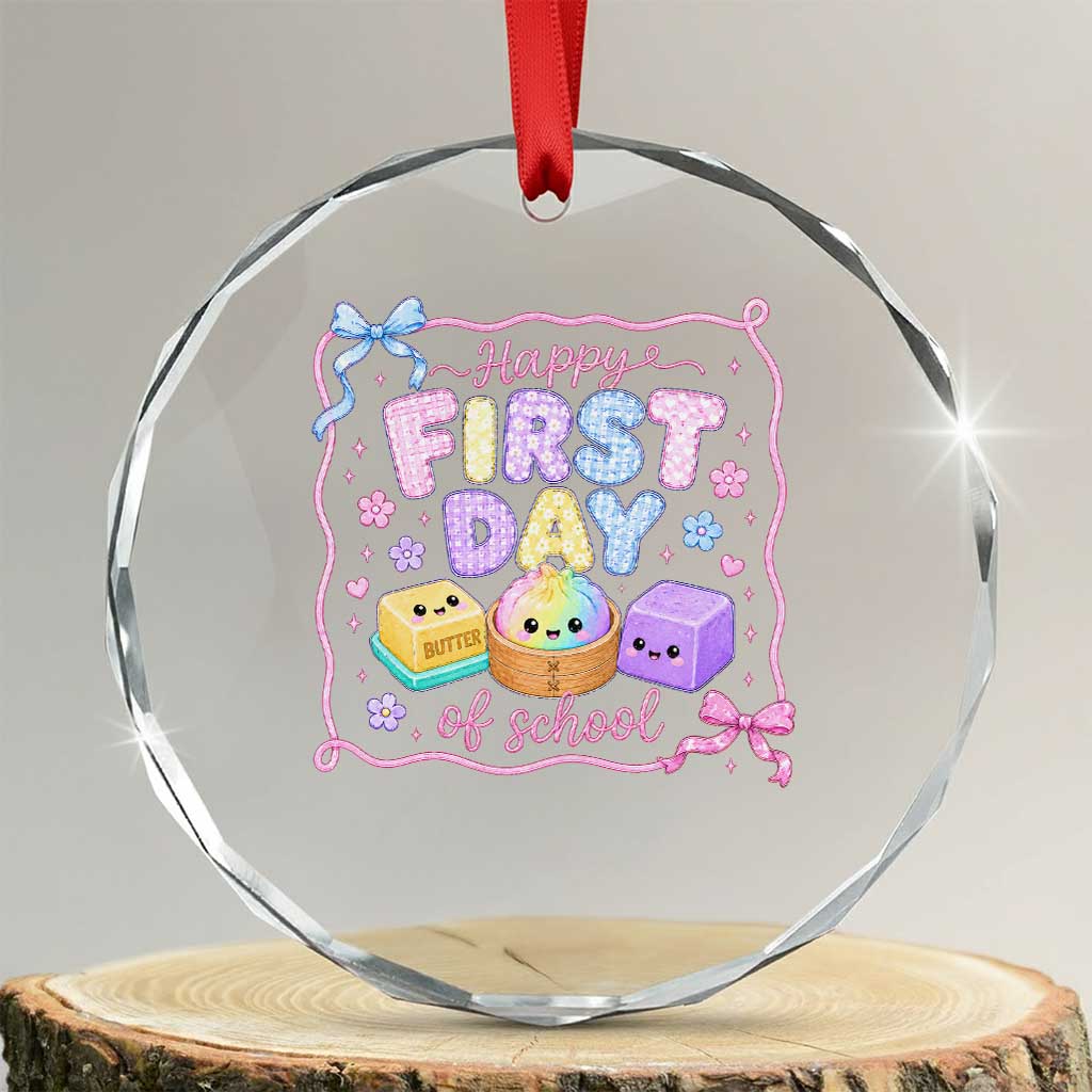 Happy First Day Of School Cute Kawaii Squishy Back To School Graphic Crystal Glass Ornament TS10 Transparent Glass 3'' Circle Print Your Wear