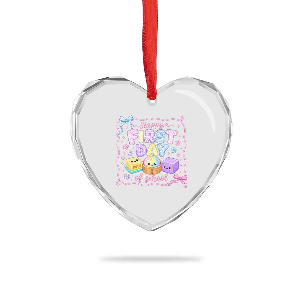 Happy First Day Of School Cute Kawaii Squishy Back To School Graphic Heart Crystal Glass Ornament