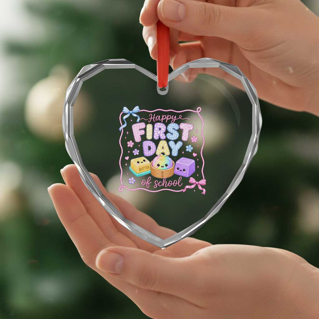 Happy First Day Of School Cute Kawaii Squishy Back To School Graphic Heart Crystal Glass Ornament