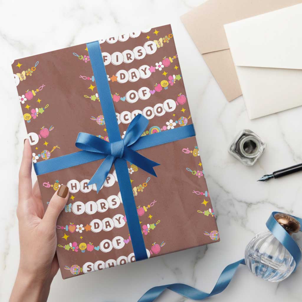 Happy First Day Of School Wrapping Paper Roll Teacher Kids Back To School Bracelets TS10 Mocha Print Your Wear