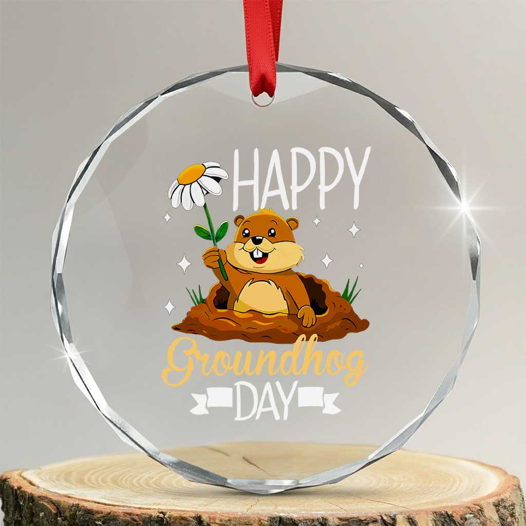 Happy Groundhog Day Crystal Glass Ornament Punxsutawney Phil Groundhog Lover TS02 Transparent Glass 3'' Circle Print Your Wear