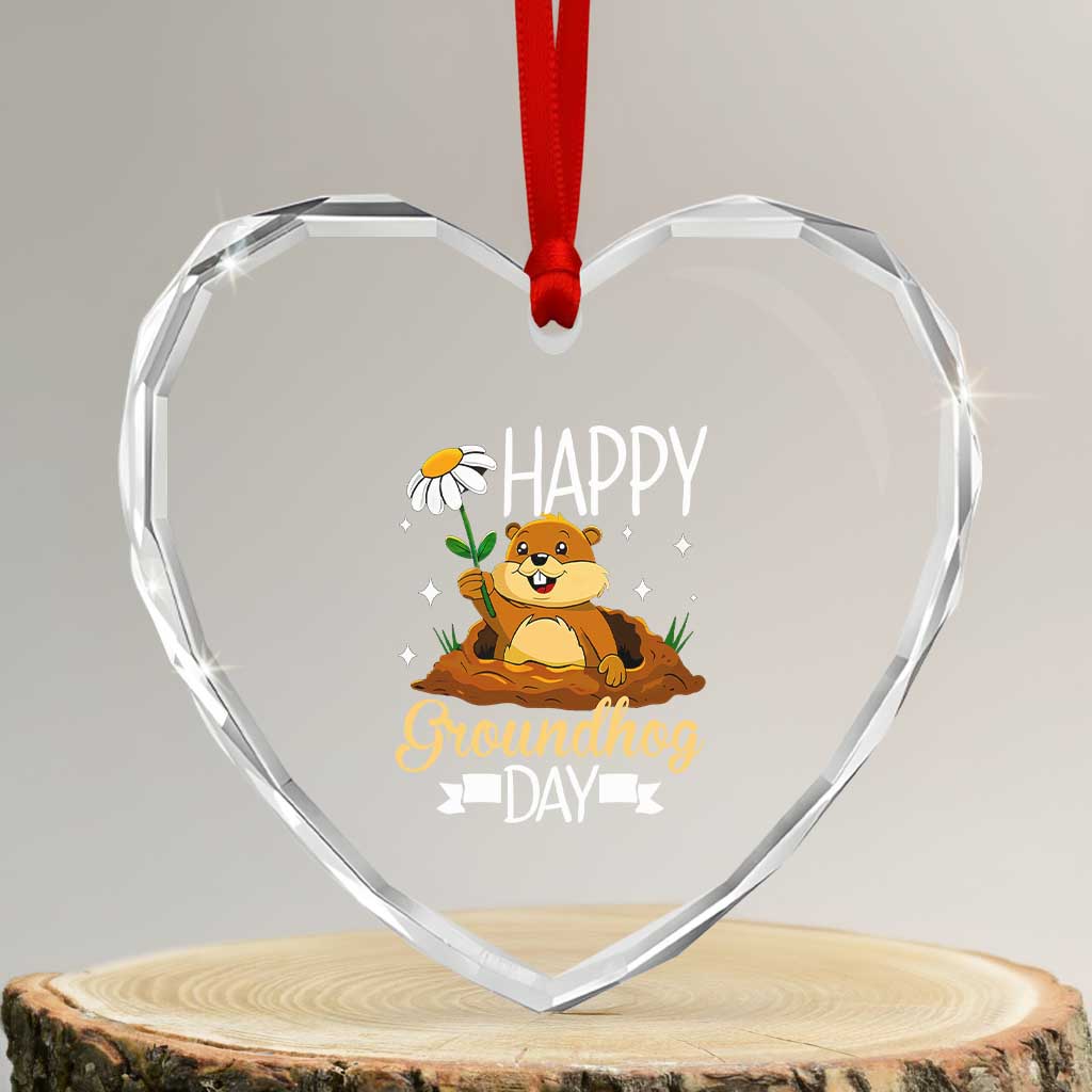 Happy Groundhog Day Heart Crystal Glass Ornament Punxsutawney Phil Groundhog Lover TS02 Transparent Glass 3'' Heart Print Your Wear