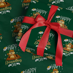 Happy Groundhog Day Wrapping Paper Roll Punxsutawney Phil Groundhog Lover TS02 Green Print Your Wear