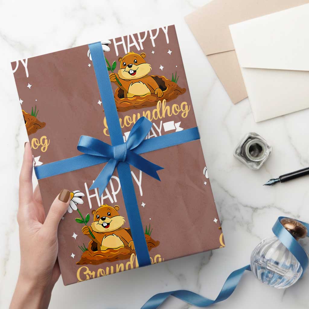 Happy Groundhog Day Wrapping Paper Roll Punxsutawney Phil Groundhog Lover TS02 Mocha Print Your Wear