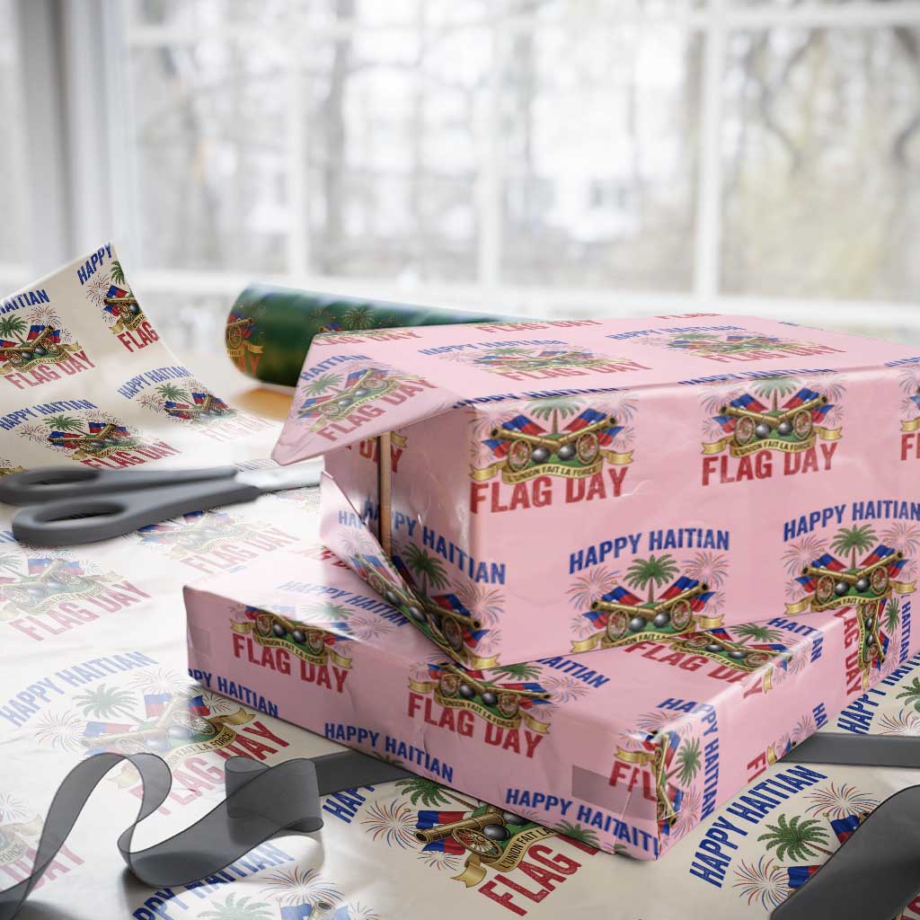 Happy Haitian Flag Day Celebration Graphic Wrapping Paper Roll May 18 National Pride Haiti Heritage TS02 Light Pink Print Your Wear