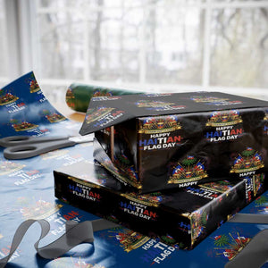 Happy Haitian Flag Day May 18 Heritage Celebration Wrapping Paper Roll L'Union Fait La Force Coat Of Arms Fireworks