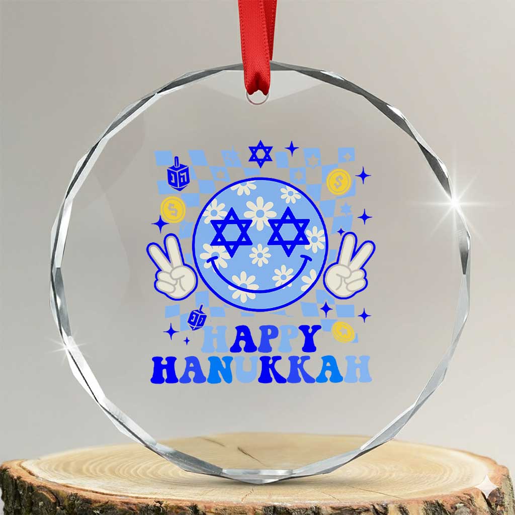 Happy Hanukkah Crystal Glass Ornament Groovy Star Of David Smile Face Chanukah Pajama TS10 Transparent Glass 3'' Circle Print Your Wear
