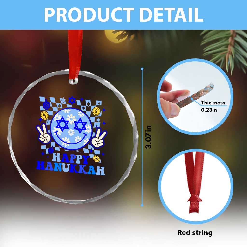 Happy Hanukkah Crystal Glass Ornament Groovy Star Of David Smile Face Chanukah Pajama TS10 Print Your Wear