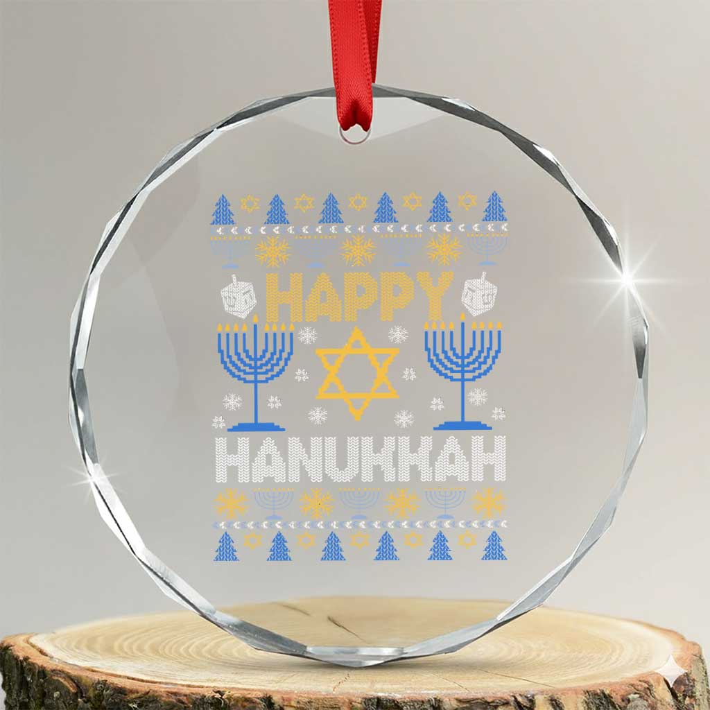 Happy Hanukkah Crystal Glass Ornament Jewish Festival of Lights Hanukkiah Menorah Ugly Chanukah TS02 Transparent Glass 3'' Circle Print Your Wear