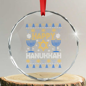 Happy Hanukkah Crystal Glass Ornament Jewish Festival of Lights Hanukkiah Menorah Ugly Chanukah TS02 Transparent Glass 3'' Circle Print Your Wear